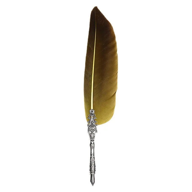 Vintage feather dipped water fountain pen with zinc alloy shell in multiple colour options