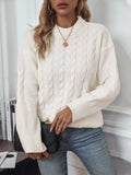 Women's khaki pullover sweater with twist design detail and round neck