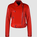 Women's black PU leather motorcycle jacket with lapel short belt, regular sleeves