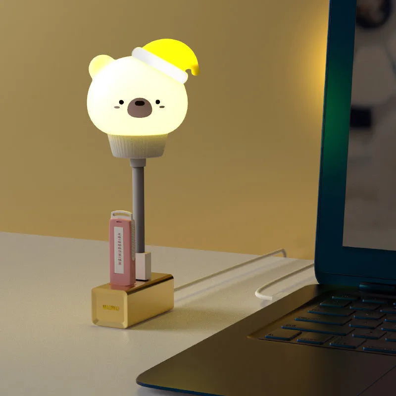 USB portable LED night light in cartoon animal design with adjustable brightness and remote control