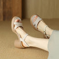 Women's open toe platform sandals in microfiber and rubber, round toe design