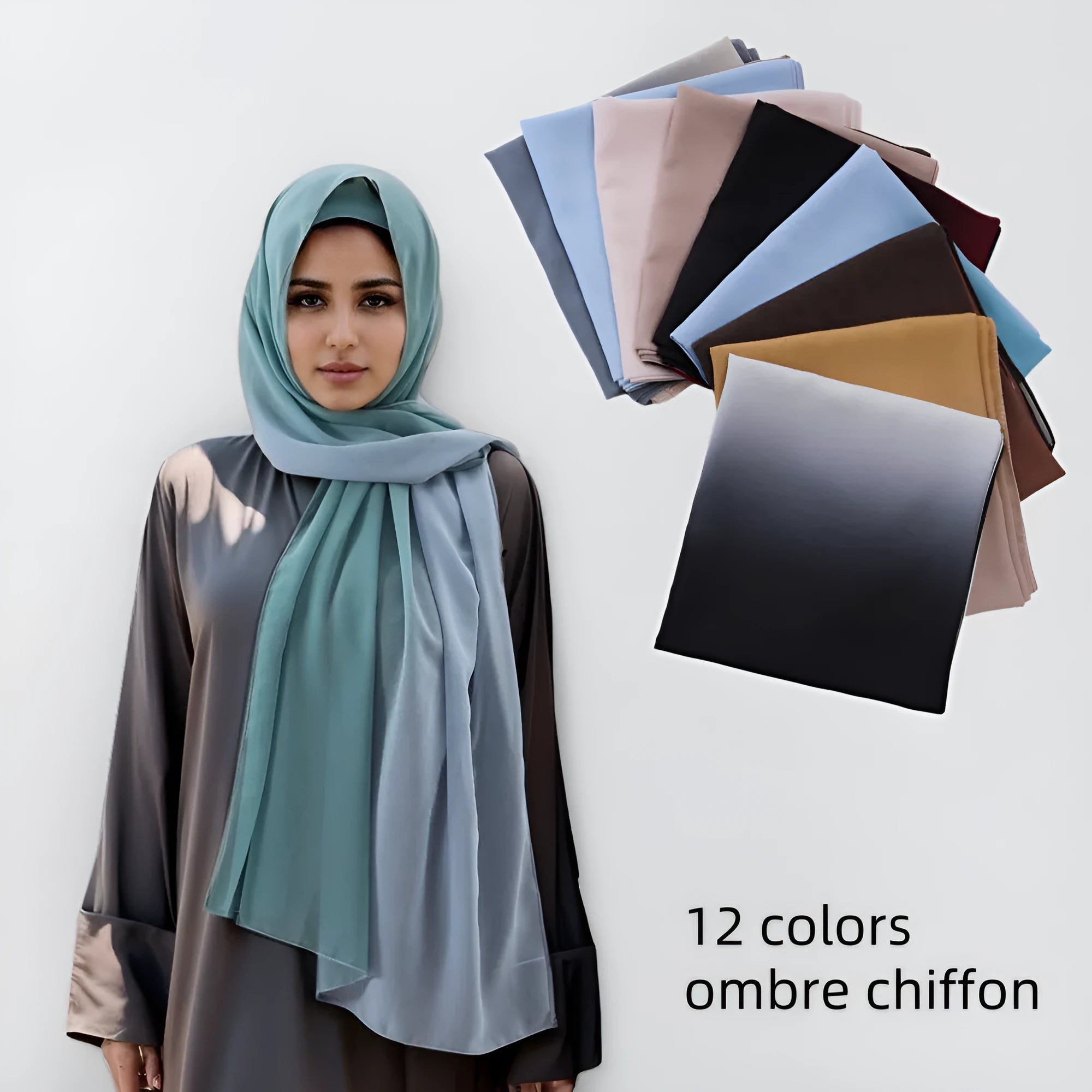 Lightweight chiffon bubble towel texture scarf for women in a summer colour, showing its length.