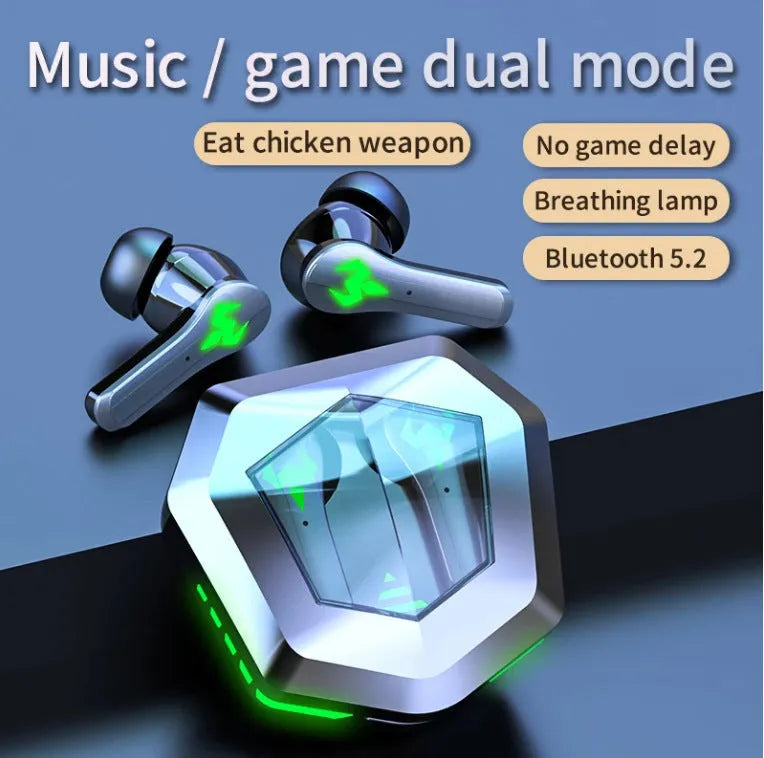 Black N35 wireless in-ear Bluetooth gaming headset with charging case