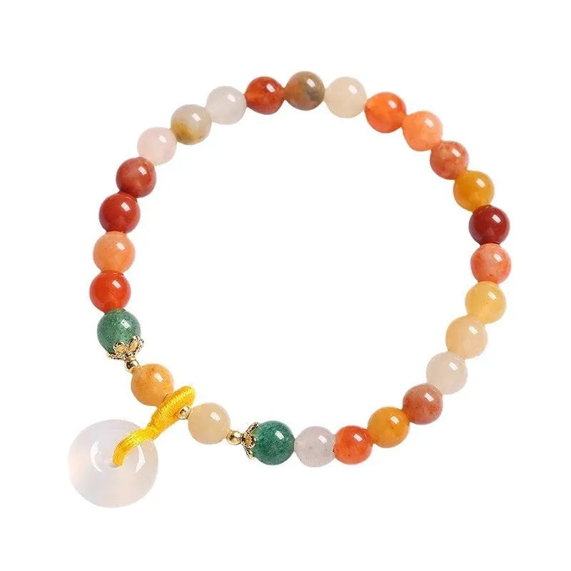 Natural Jinsi Jade safety buckle bracelet with red agate and emerald beads