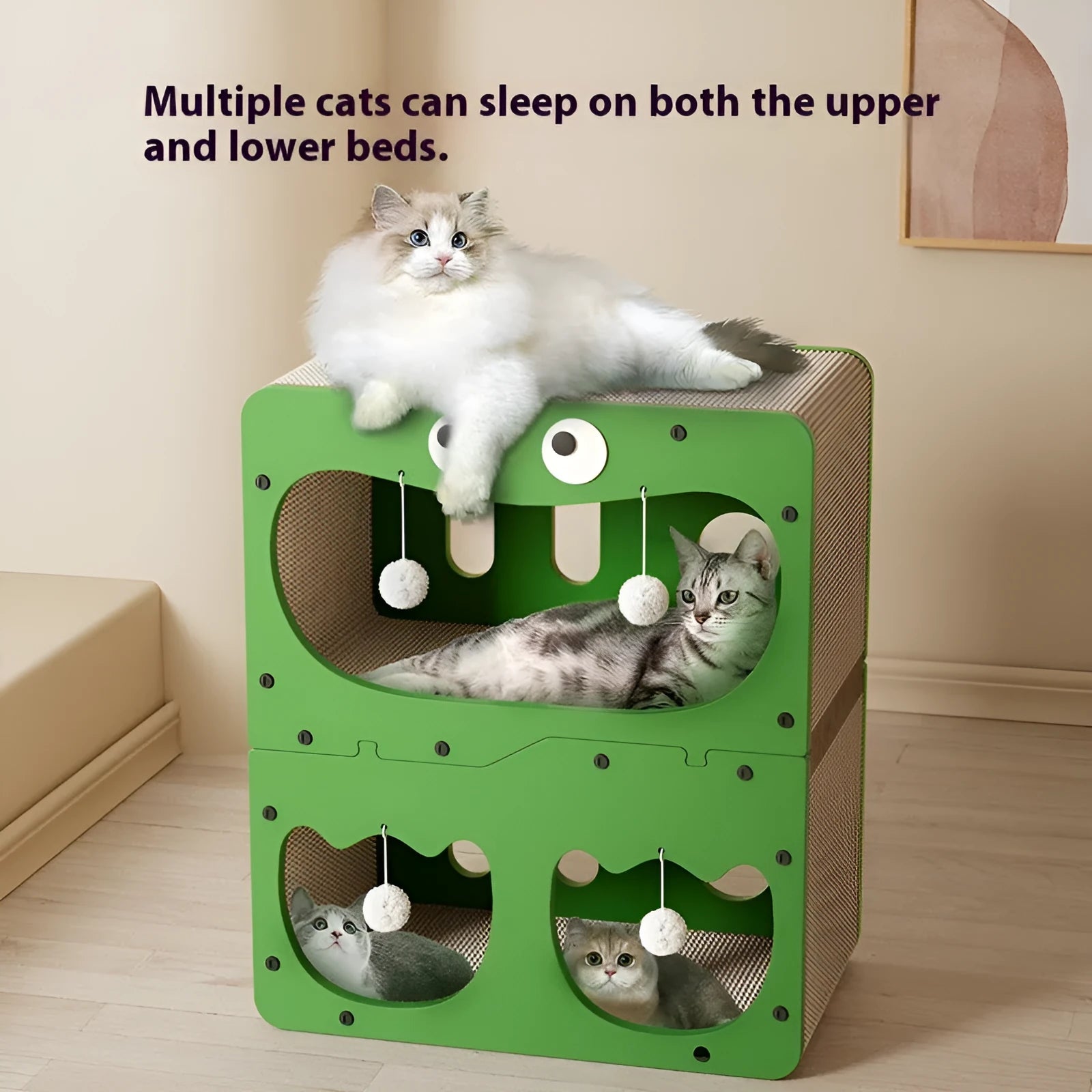 Double layer cat scratching board and nest in cute big eyes design with scratching surface and resting area