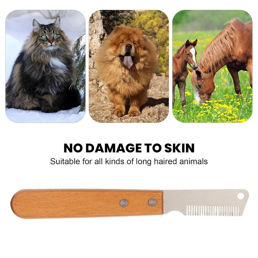 Pet stripping comb with wood handle and metal teeth for dog and cat grooming
