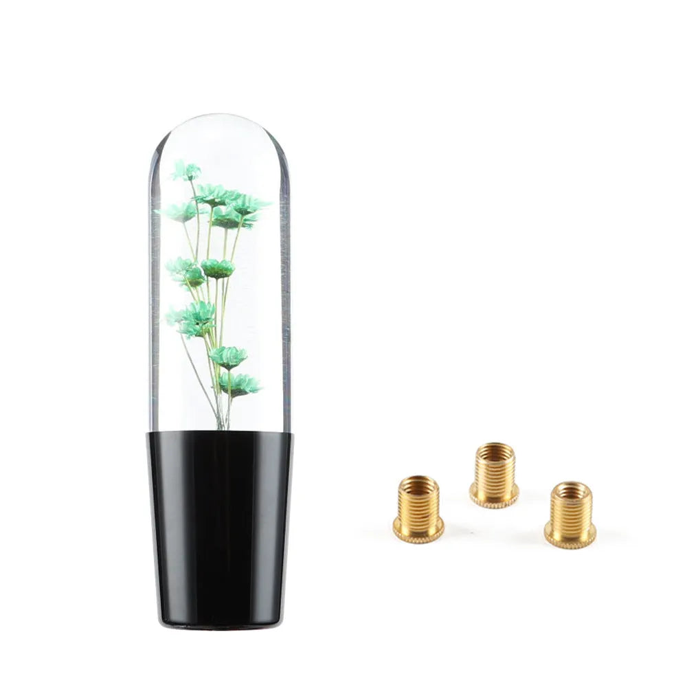 15cm transparent crystal car gear shift knob with flower design in seven colour options