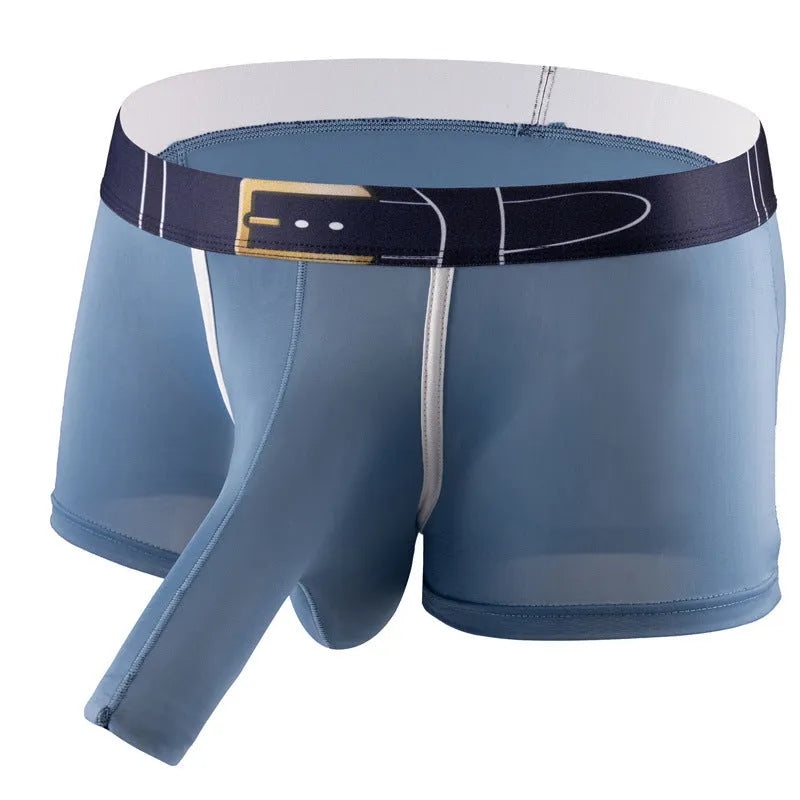 Men's solid colour Ice Silk boxer shorts laid flat, showing the mid waist design and available in multiple colours.