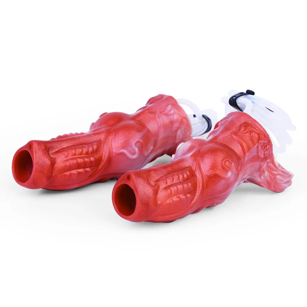 Water spray silicone exotic condom toy with manual control system in M and L size options