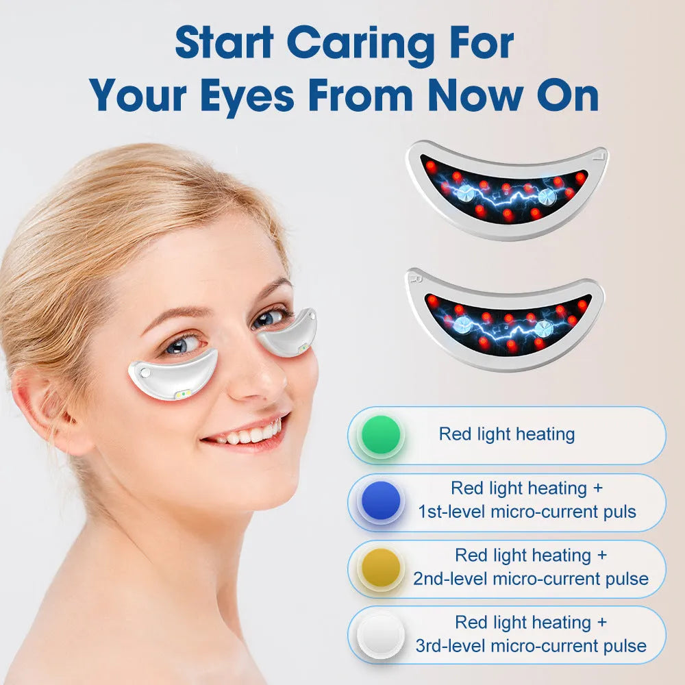 White wireless red light eye massager with EMS technology for dark circles and facial treatments