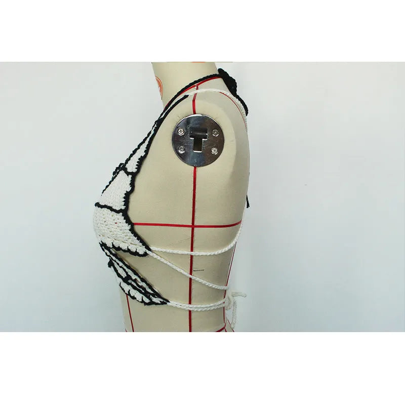 Women's black and white classic bikini swimsuit made from acrylic fabric
