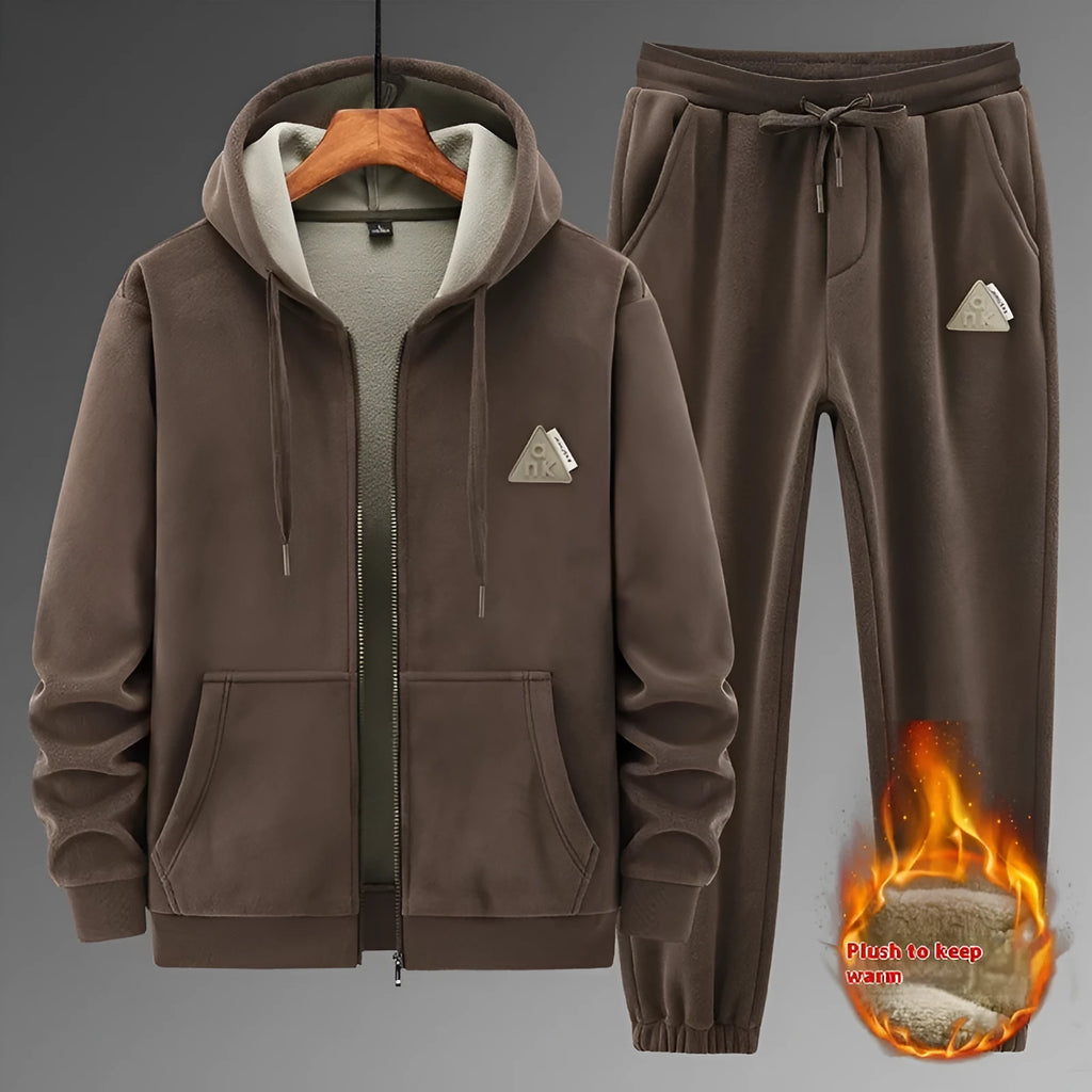 Cashmere hooded sweater and cotton pants sports suit set in grey colour