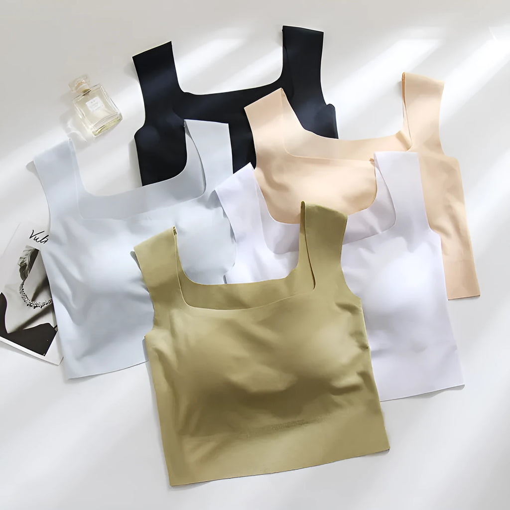 Women's non-marking sling vest with chest pad in nylon fabric with thin mould cup
