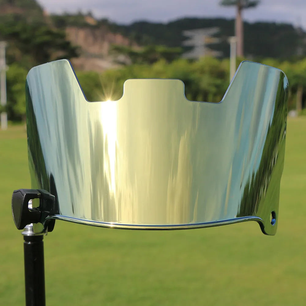 Multicolour American-style rugby helmet goggles shown attached to a helmet for impact protection.