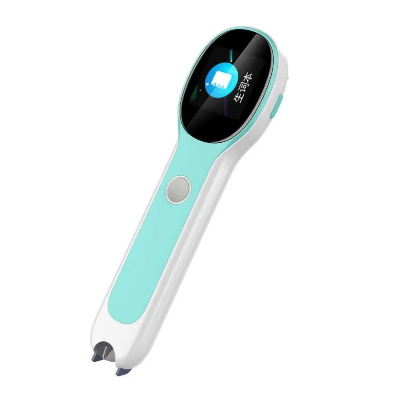 White Universal Reading Pen for English learning and translation with USB charging cable.