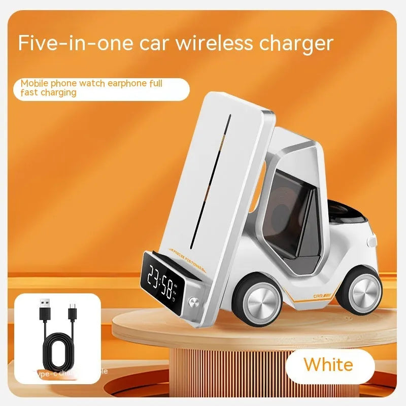 15W three-in-one wireless charging bracket for mobile phones in grey white yellow orange colours