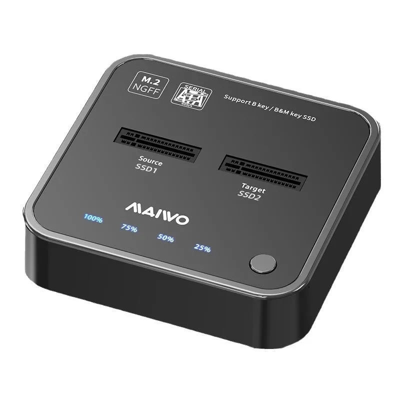 MAIWO K3016 M.2 SSD docking station for hard drive cloning with cables and power adapter.