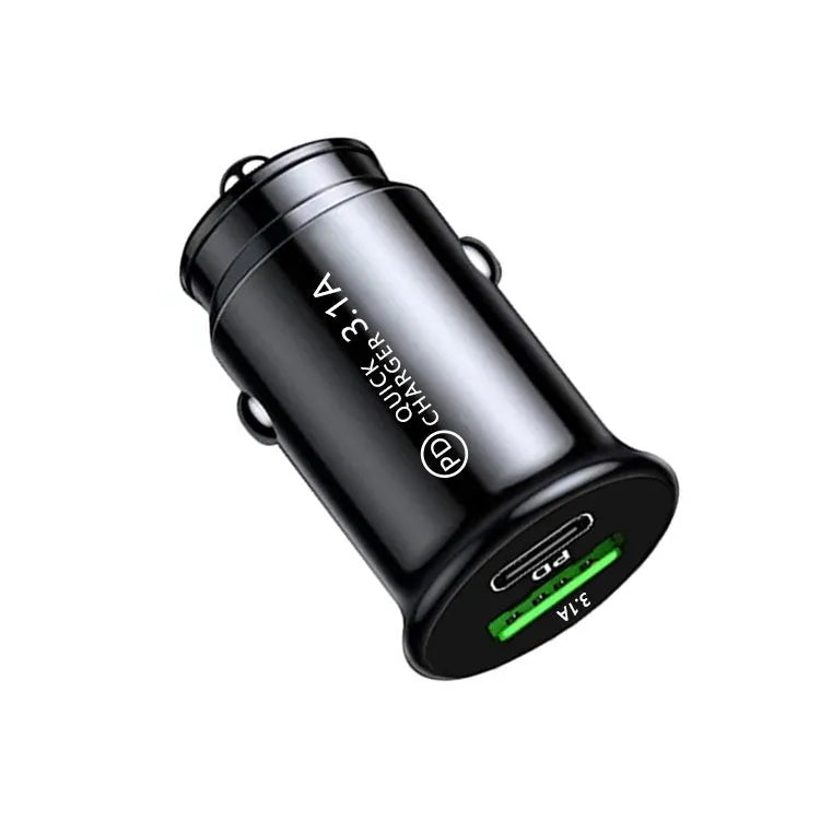 Dual USB car charger for cigarette lighter socket in black metal finish