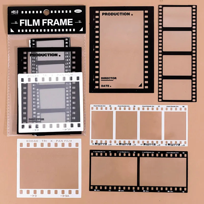 15 sheets of Frame Series retro decorative stickers with photography, film, magazine, music, social, and retro frame designs.