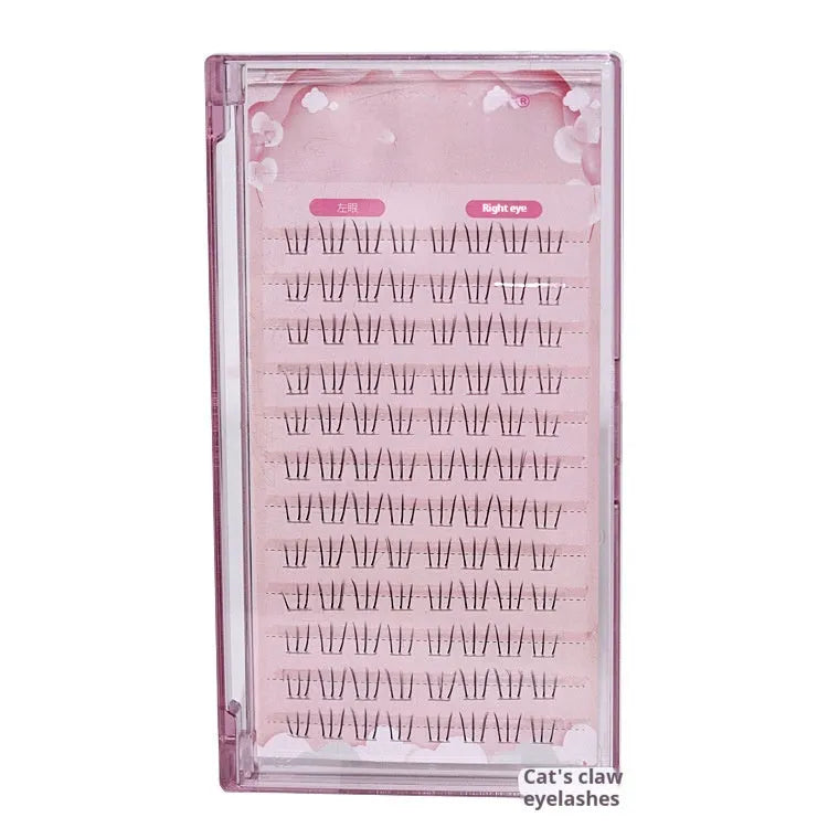 12-row segmented artificial fibre lower eyelashes with sheer root in natural long pointed tail style