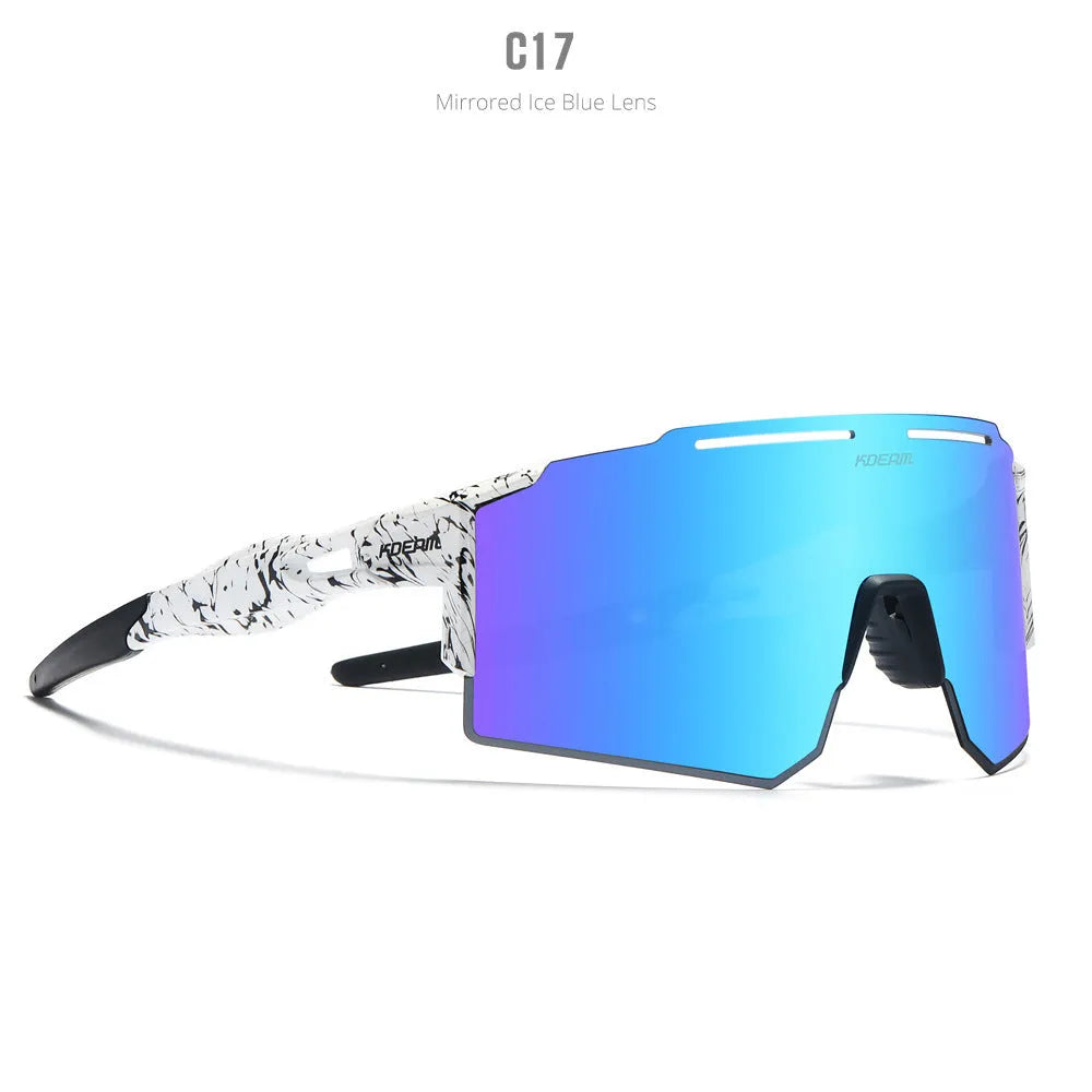 Polarised cycling sunglasses with frameless ultralight TR90 frames in a sporty style.