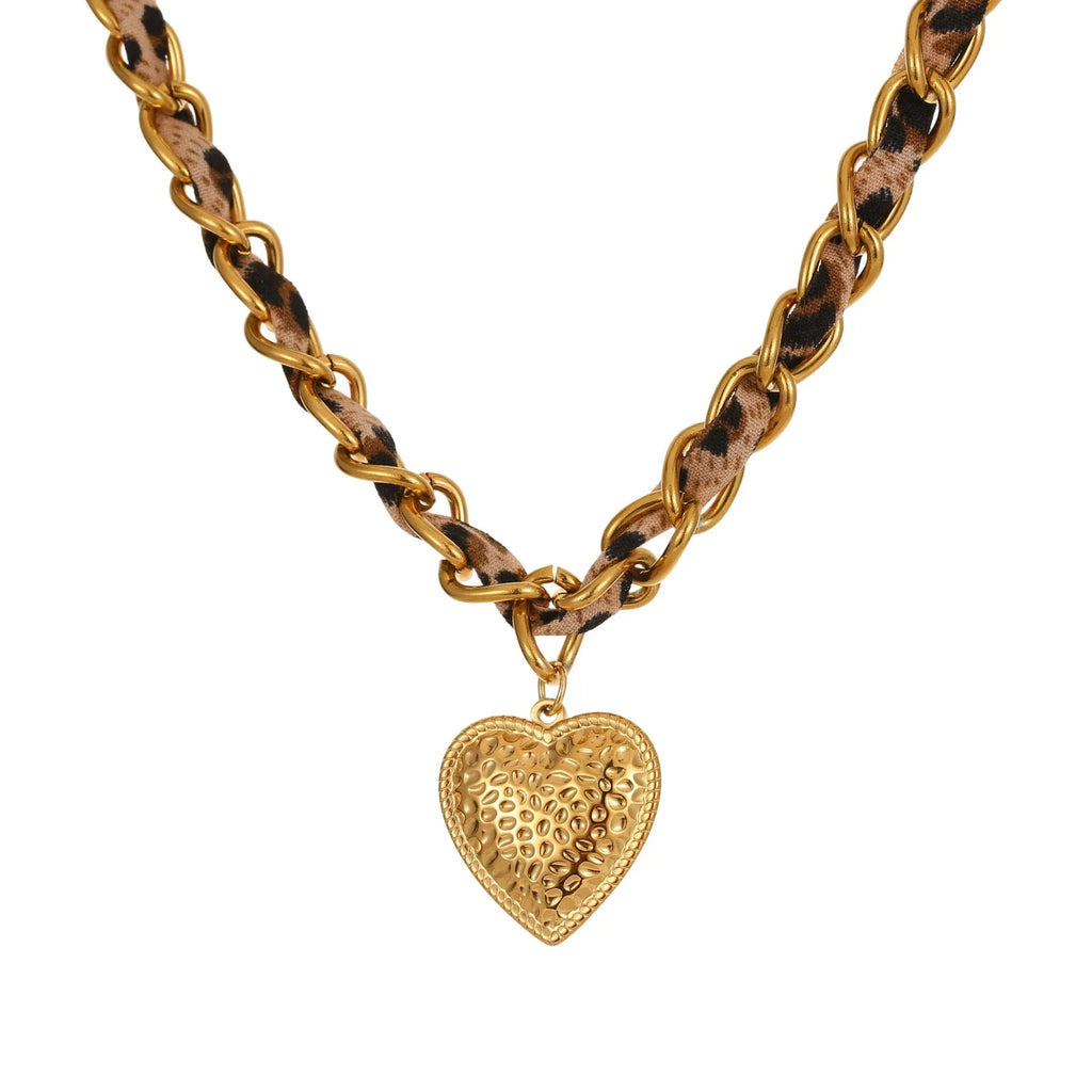 Stainless steel leopard love pendant necklace with 18K gold electroplating on adjustable 41-50cm chain