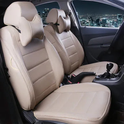 Genuine cow leather car seat cover in beige and black with red accent colour options.