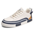 Men's canvas mesh casual shoes in beige, white, and green with round toe and flat heel
