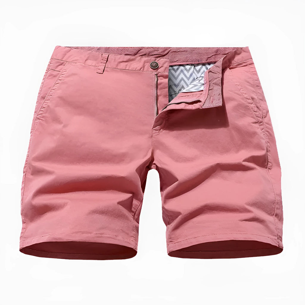 Men's printed denim shorts with elastic waistband and straight leg cut in multiple colour options