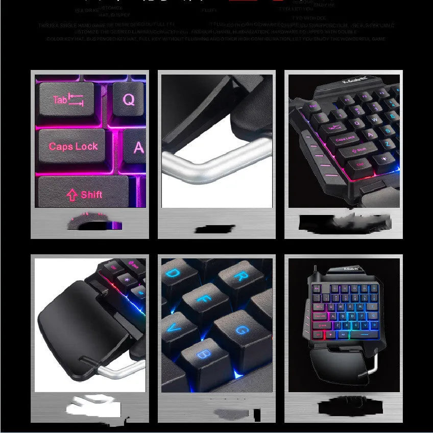 Black one-handed left-hand gaming keyboard with wrist rest and USB connection