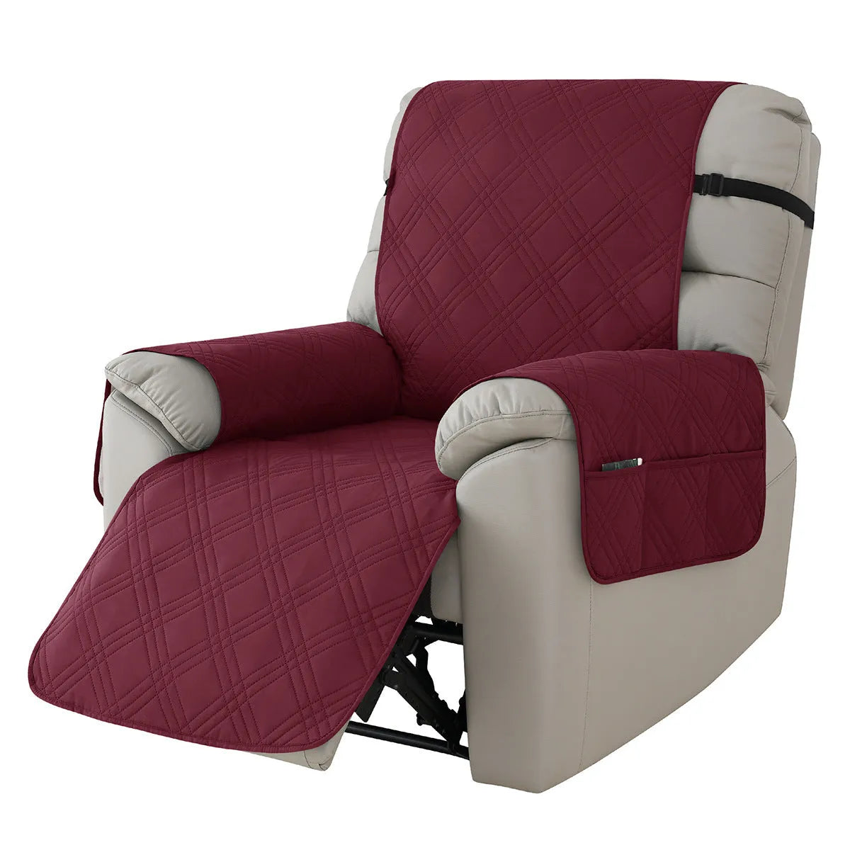 Quilted waterproof sofa cover for a Chivas massage chair in a navy blue colour.