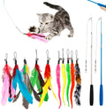 Cat teasing pole set with two fishing rod toys and ten feather replacement heads for interactive play
