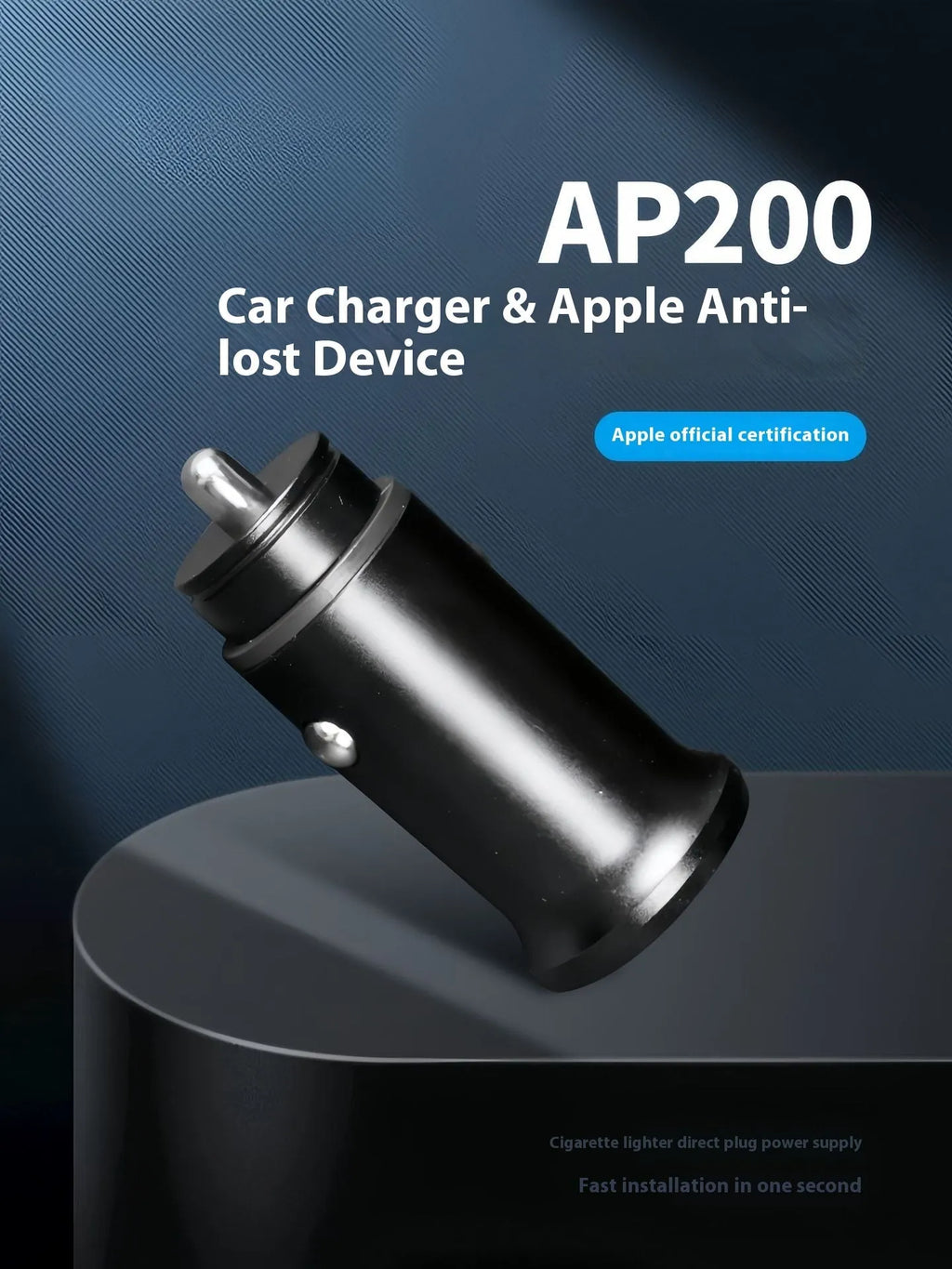 Black car GPS locator with magnetic base for cigarette lighter connection in vehicle