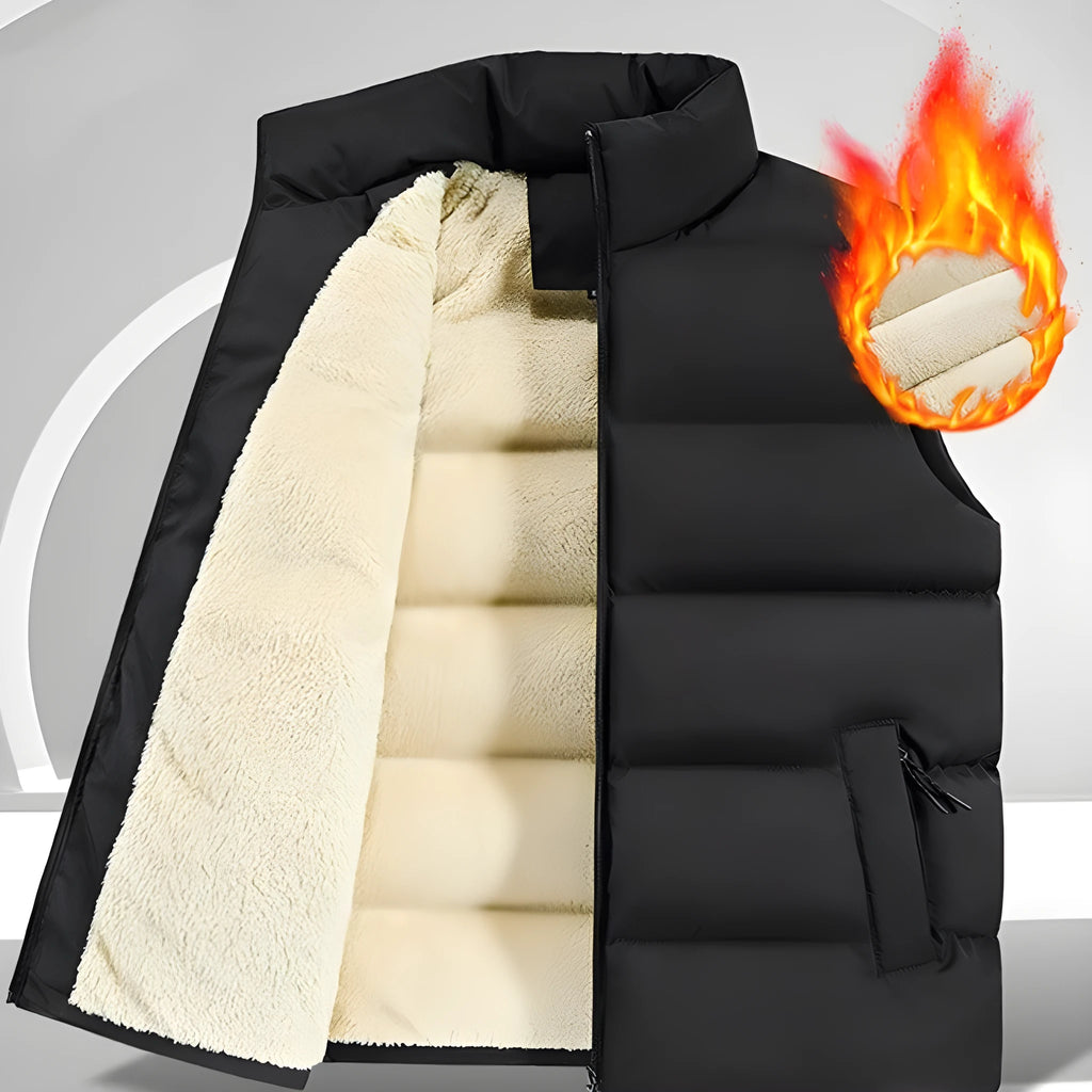 Men's black, dark blue, and red striped lambswool vest for autumn and winter.