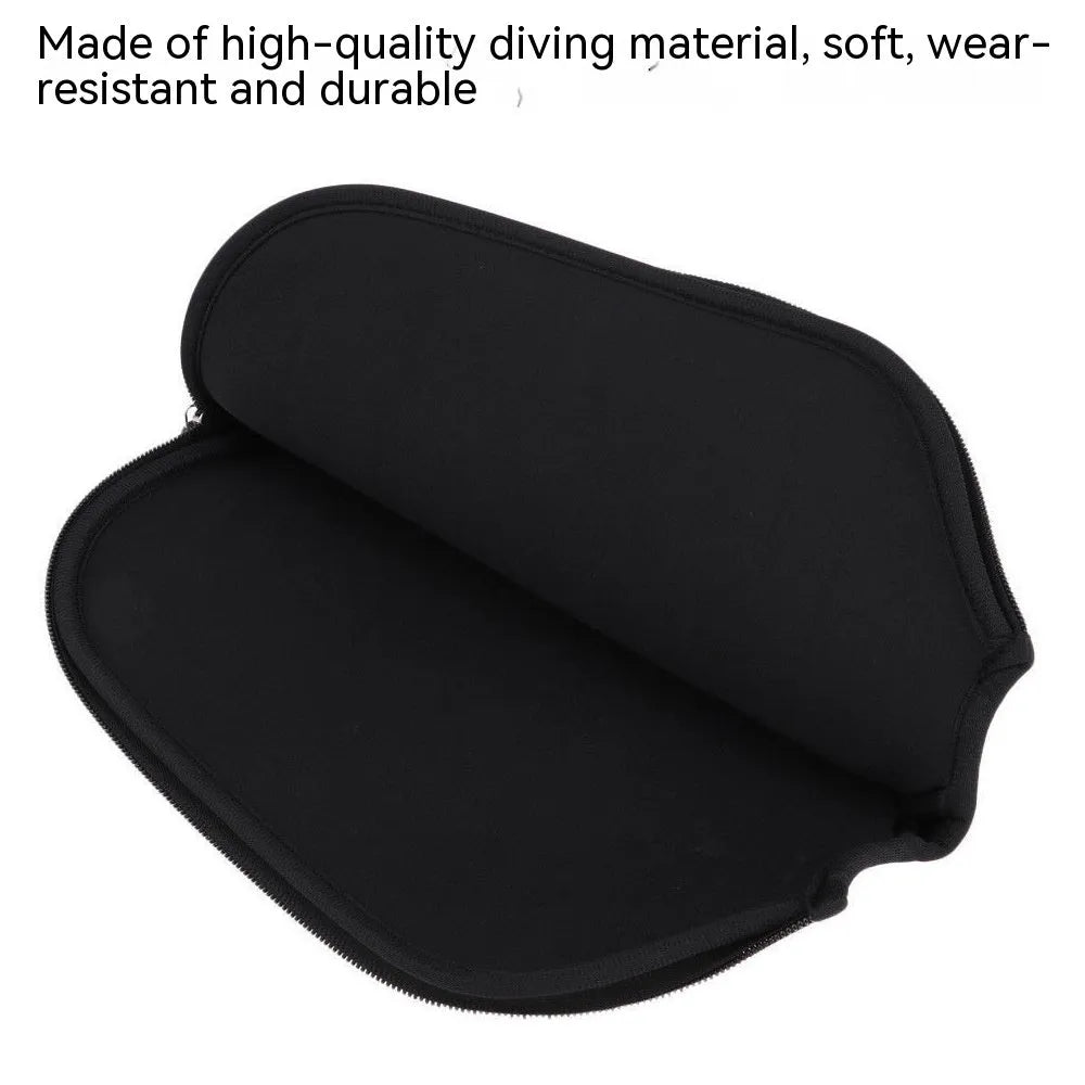 Black neoprene protective sleeve for a table tennis racket.