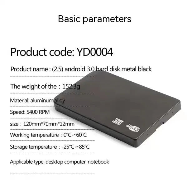 USB 3.0 solid state mobile hard disk with metal case in black, blue, red, or silver colour options.