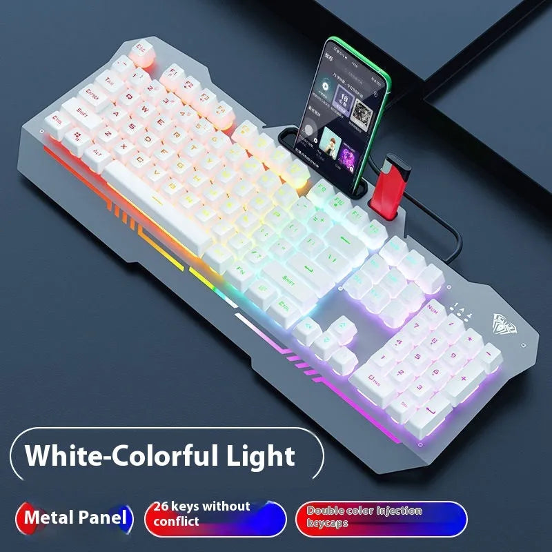 Mechanical keyboard gaming bundle with metal construction and LED lighting in colour box packaging