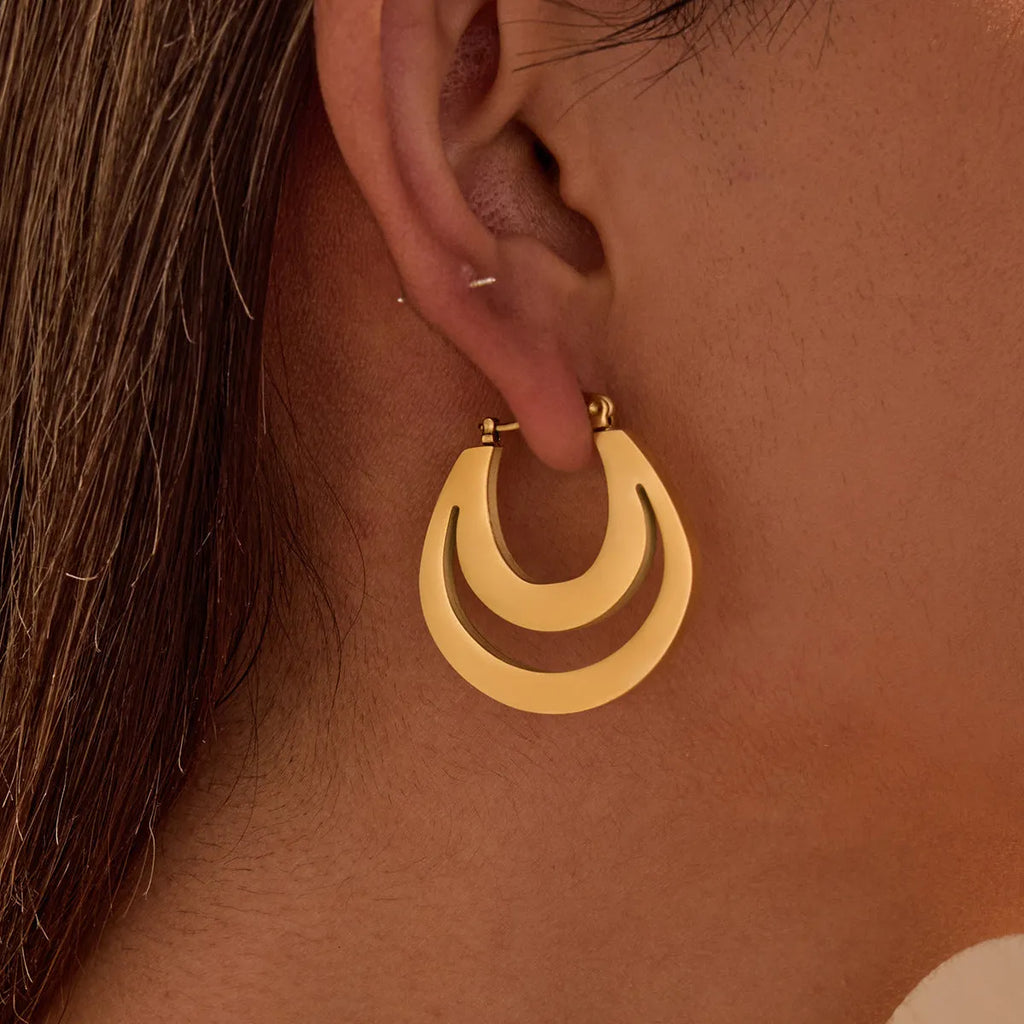 Geometric French earrings with stainless steel construction and 18K gold plating in minimalist design