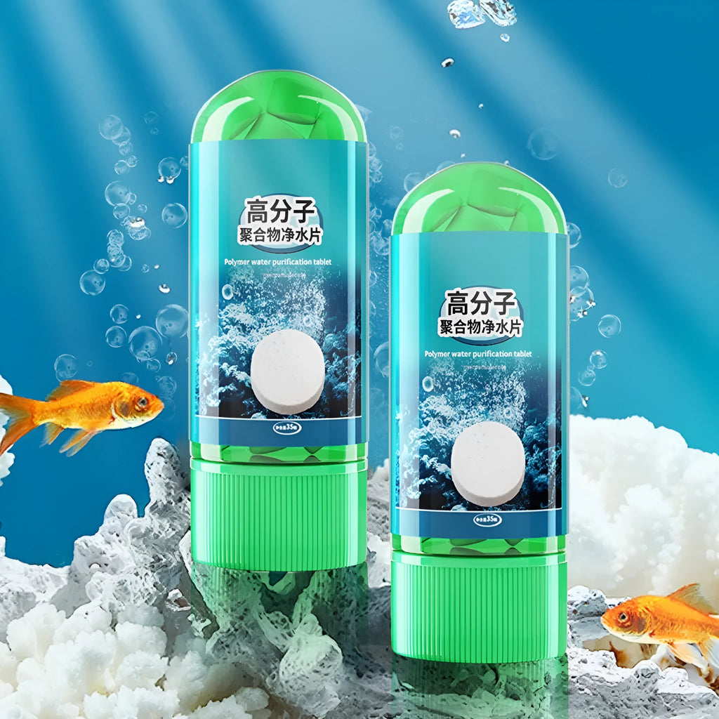 Bottle of 35 polymer fish tank water purification tablets for deodorizing tropical and cold water ornamental fish tanks