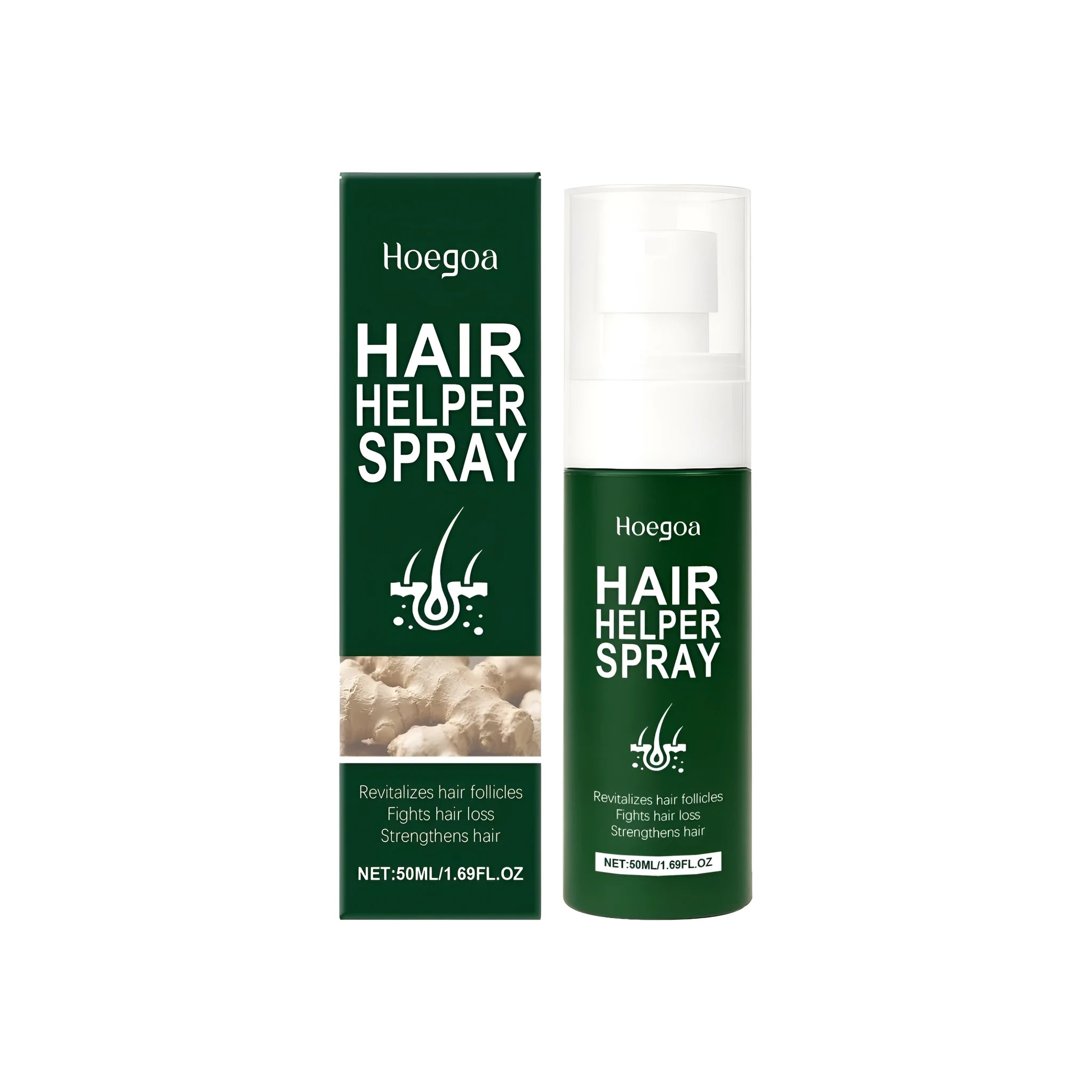 50ml bottle of Hair Helper Spray conditioning styling product on a white background.