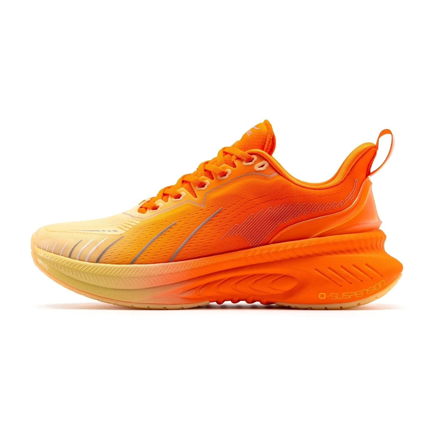 Red Rabbit colour low-top running shoes with stripe pattern, PU mesh upper, and rubber sole.