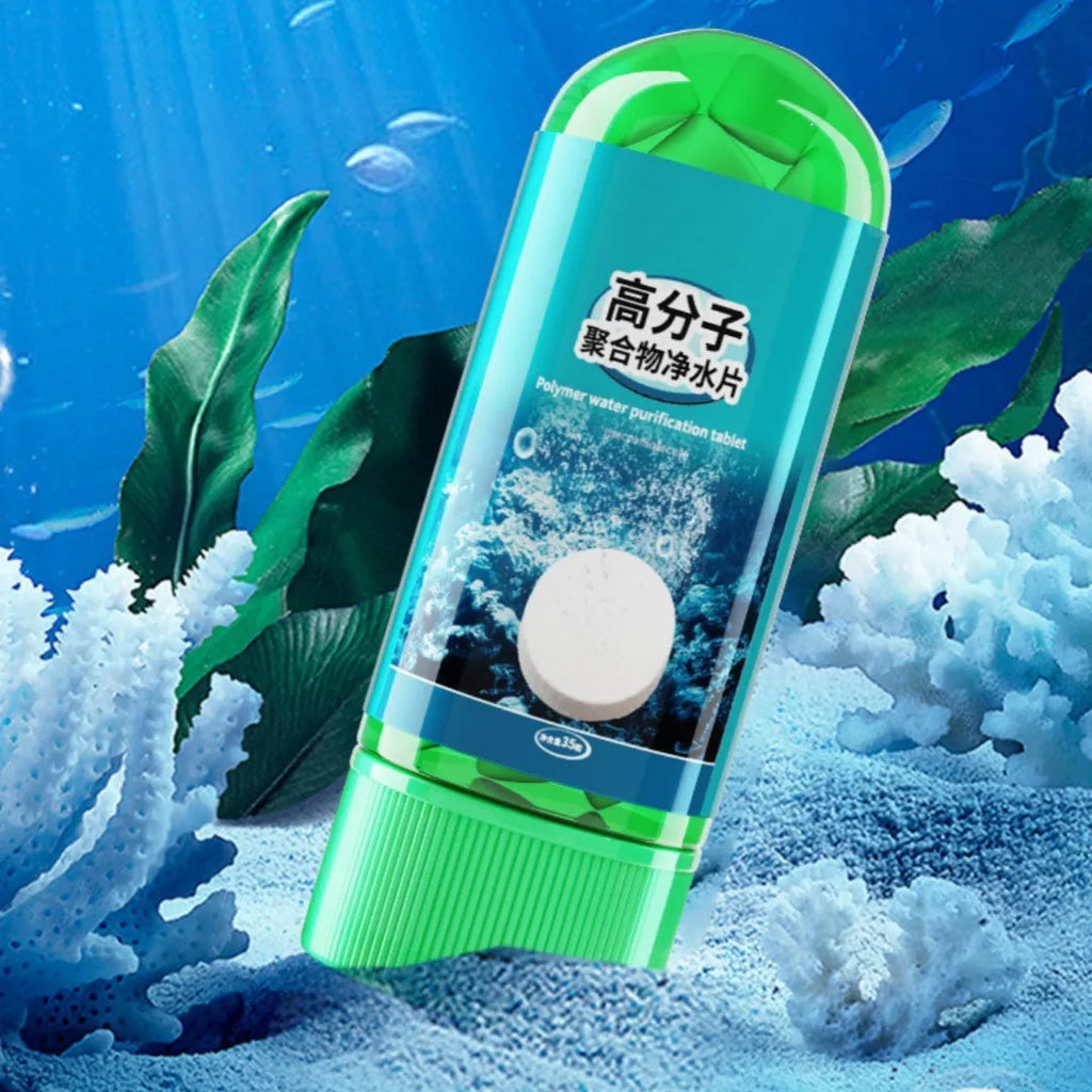 Bottle of 35 polymer fish tank water purification tablets for deodorizing tropical and cold water ornamental fish tanks