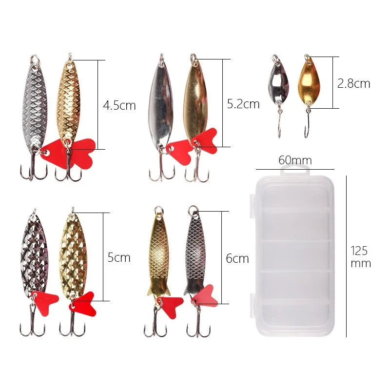 Pineapple sequin fishing lures in gold and silver colours with metal sequins on iron false bait bodies