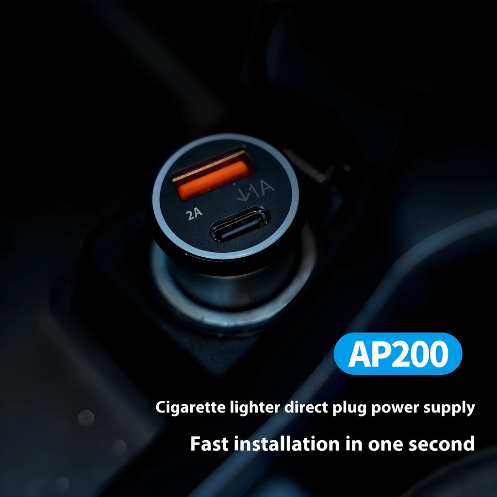 Black car GPS locator with magnetic base for cigarette lighter connection in vehicle