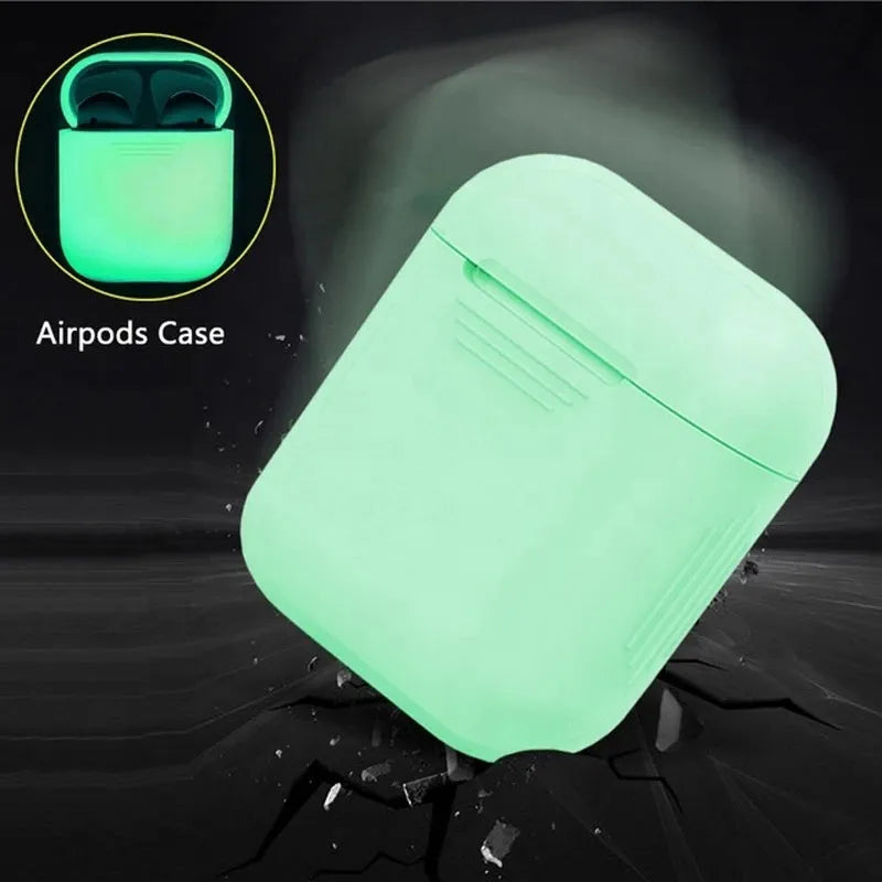 Luminous silicone flip case for AirPods wireless earphones showing open and closed positions