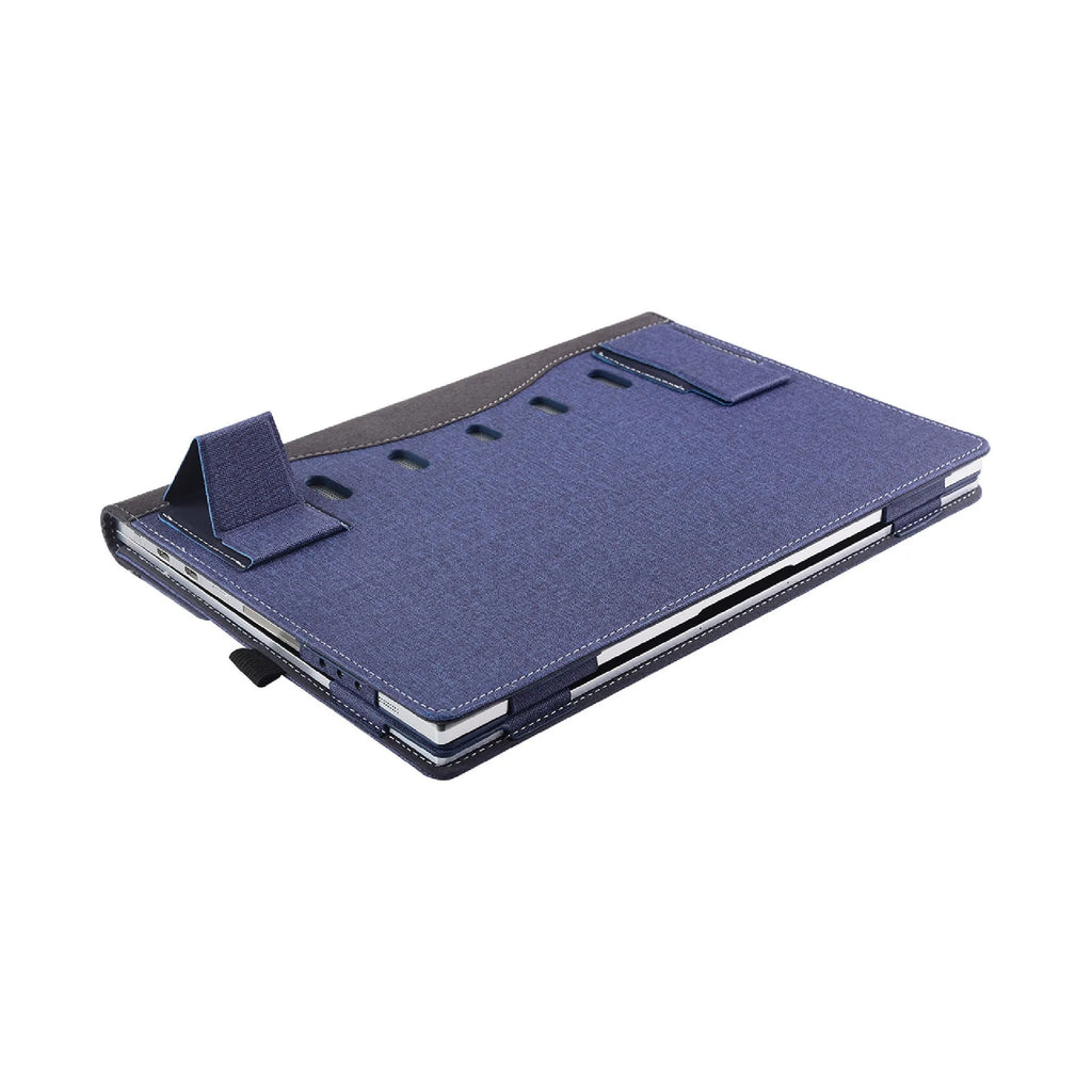 Black imitation leather laptop sleeve for Microsoft Surface Laptop 6 with Chinese style fabric craft detailing