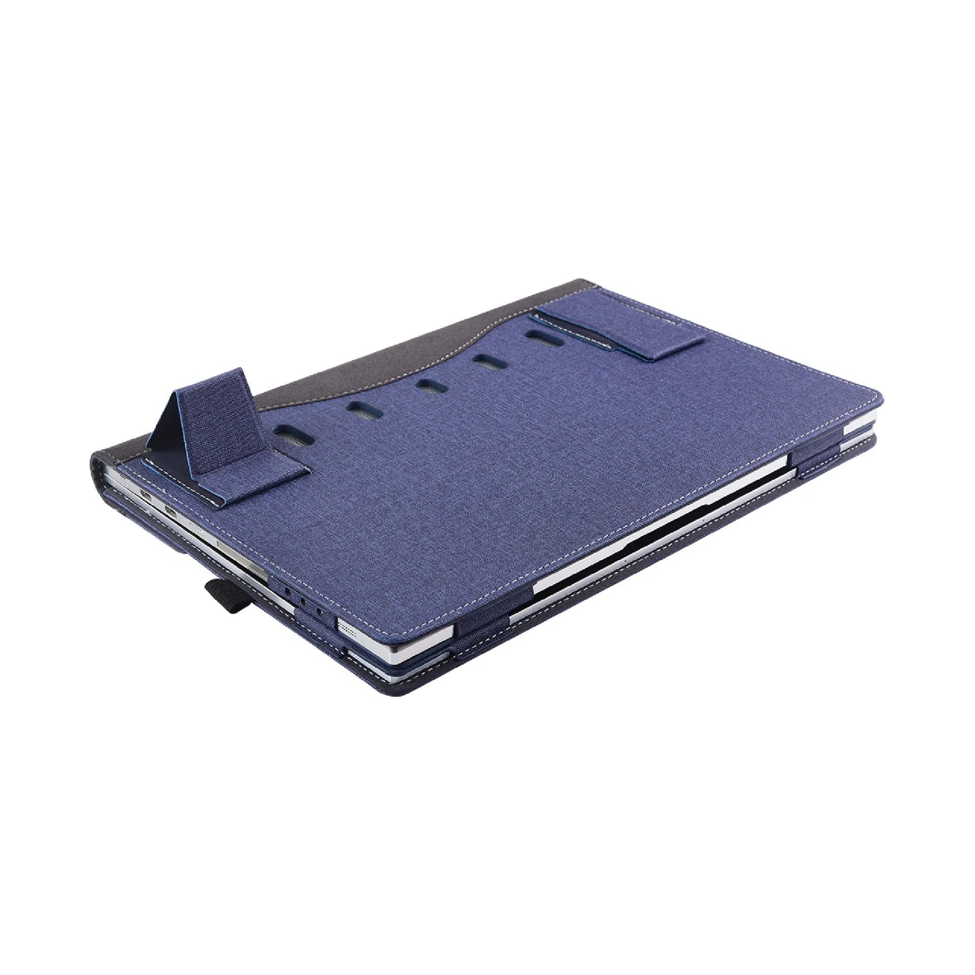 Black imitation leather laptop sleeve for Microsoft Surface Laptop 6 with Chinese style fabric craft detailing