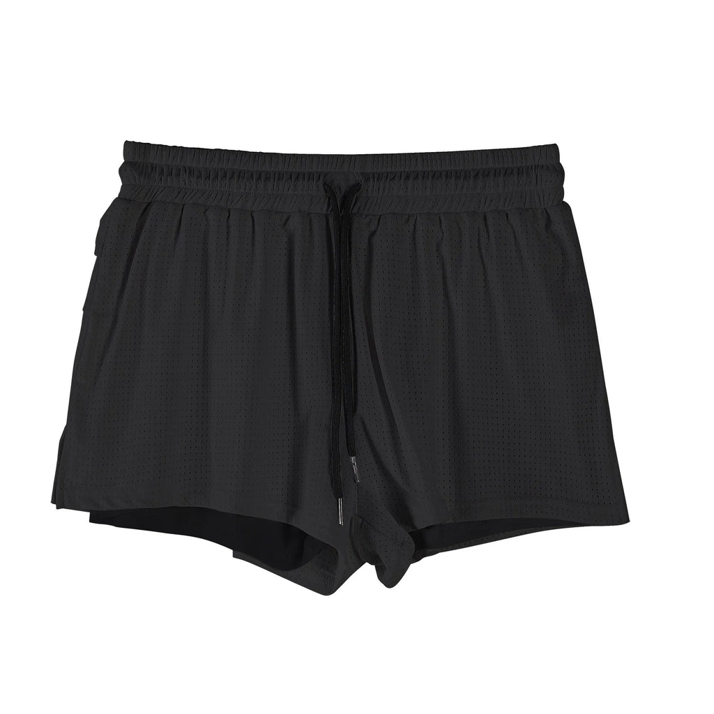 Men's quick-drying nylon summer shorts in black and white colours with mid-waist design