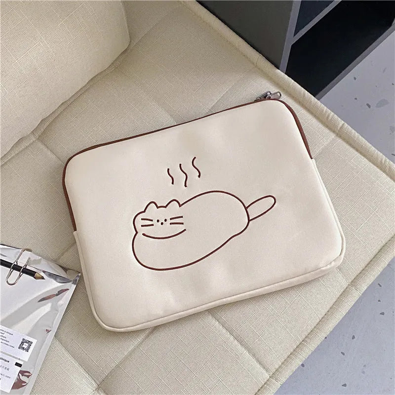 Embroidered animal tablet protective sleeve bag with zipper closure in nylon fabric