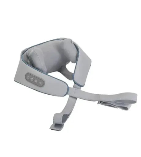 Creamy white rechargeable shoulder and neck massager with infrared physiotherapy function and USB charging cable